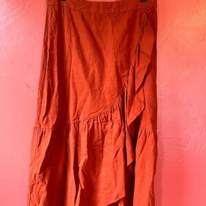 Rust Linen Madewell Ruffle Skirt Size 6